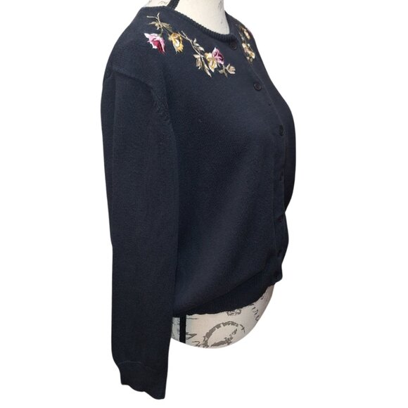Vintage Knit Cardigan Large 90s Embroidered Floral Boho Cottage Fall Grannycore - Picture 3 of 7